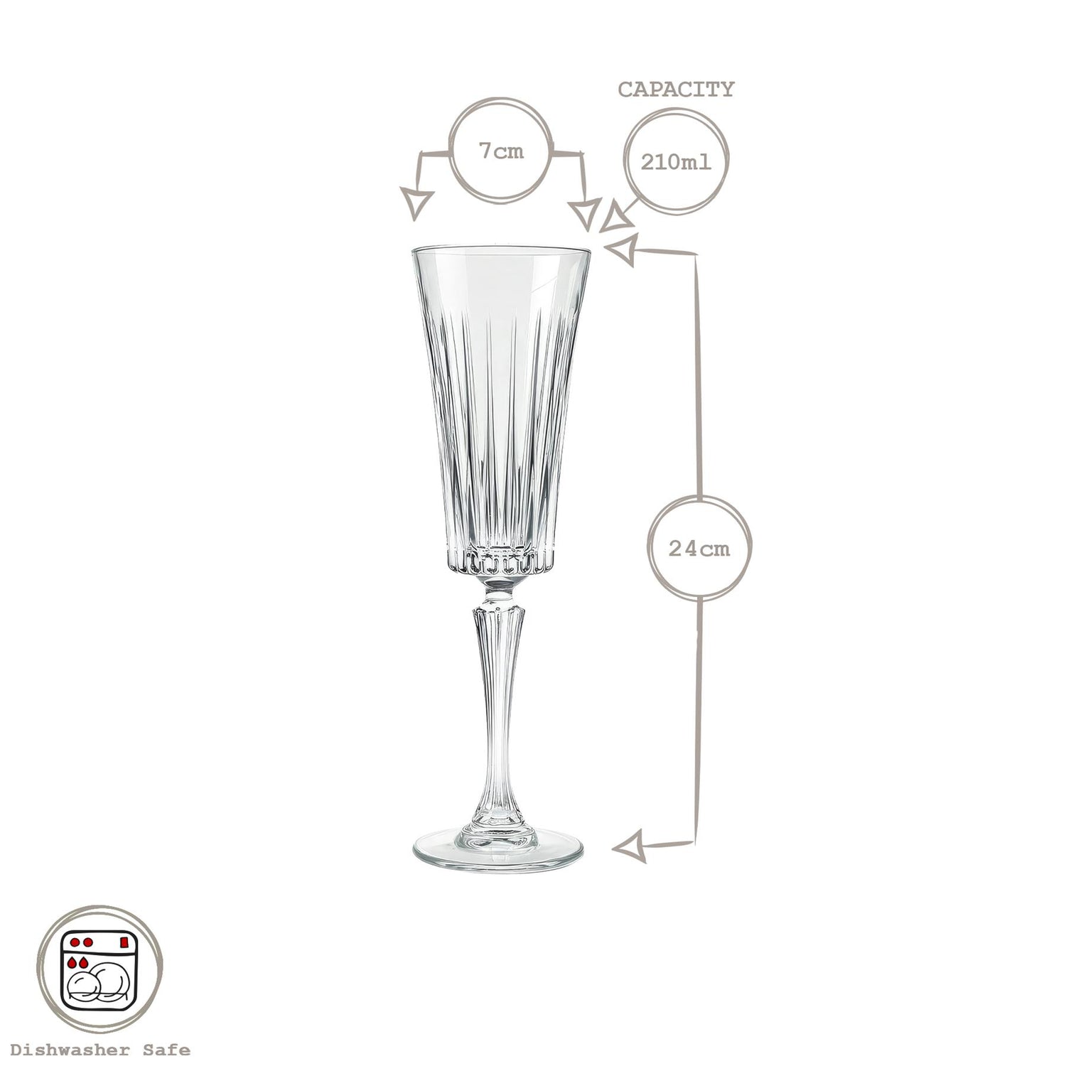 210ml Timeless Crystal Glass Champagne Flutes - Pack of Six