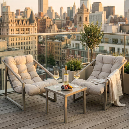 3 Piece Padded Patio Bistro Set - Beige
