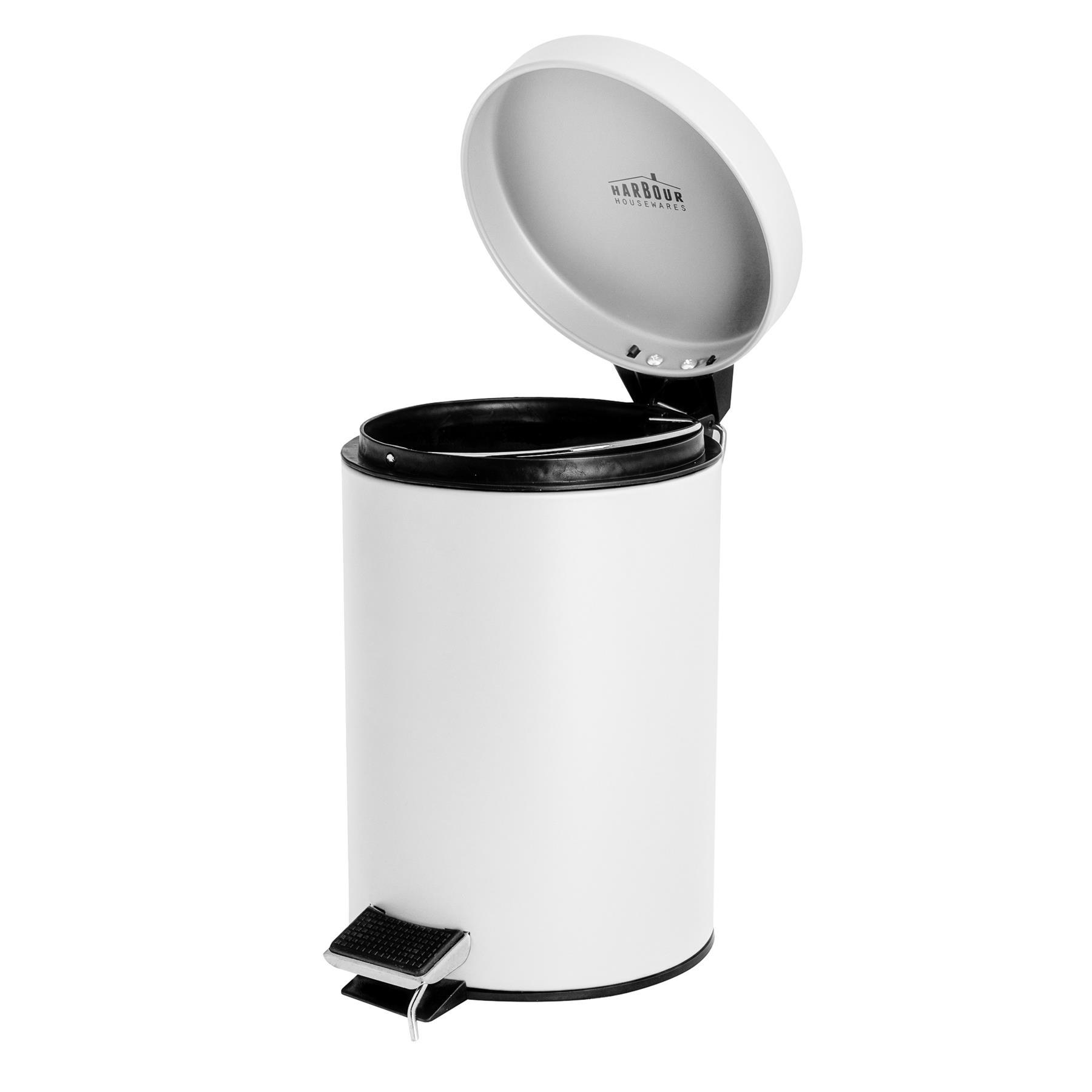 Matt White Round Stainless Steel Toilet Brush &amp; Bin Set