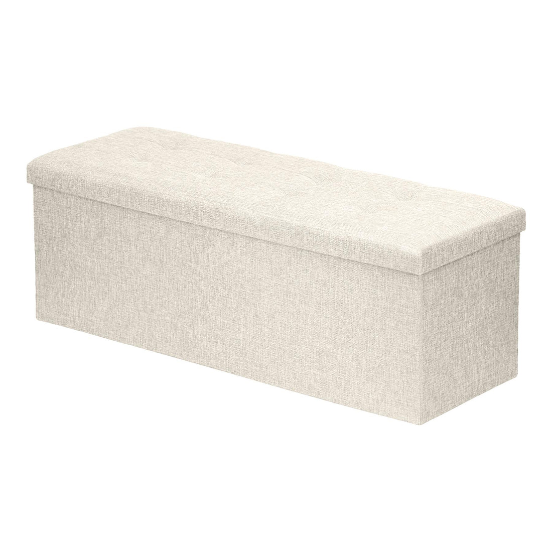 Cream Linen-Look Foldable Storage Ottoman - 111cm x 37cm x 39cm