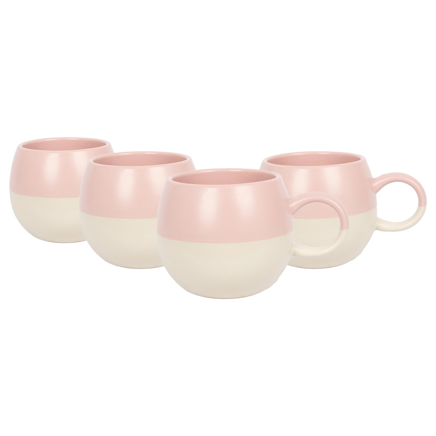 340ml Dusty Pink Colour Block Stoneware Sphere Mugs - Pack of Four