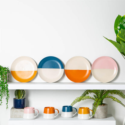 370ml Yellow Colour Block Flecked Stoneware Belly Mug