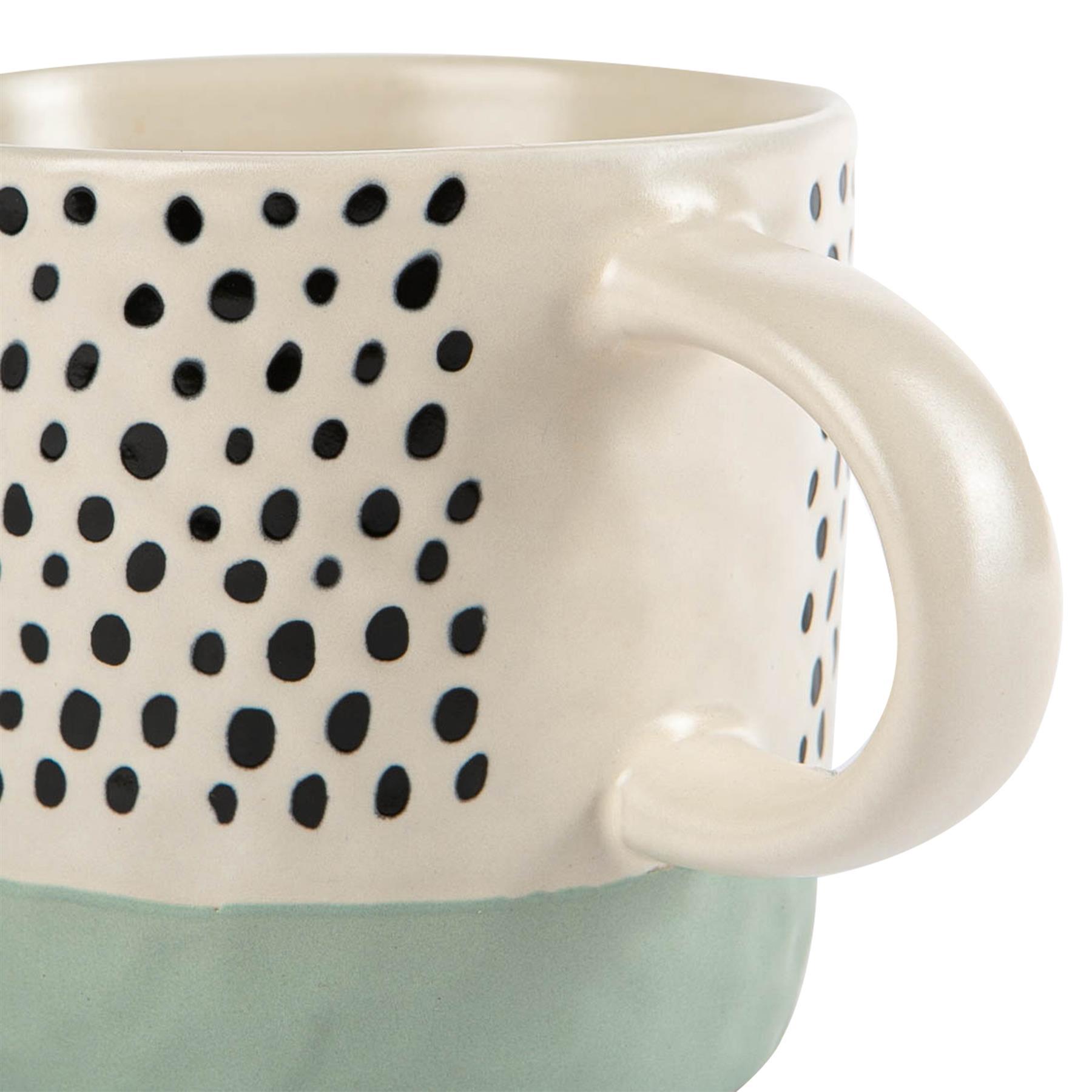 385ml Blue Colour Block Spot Portuguese Stoneware Coffee Mugs - Pack of Six