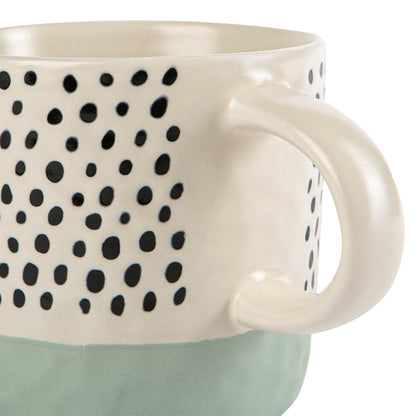 385ml Blue Colour Block Spot Portuguese Stoneware Coffee Mugs - Pack of Six