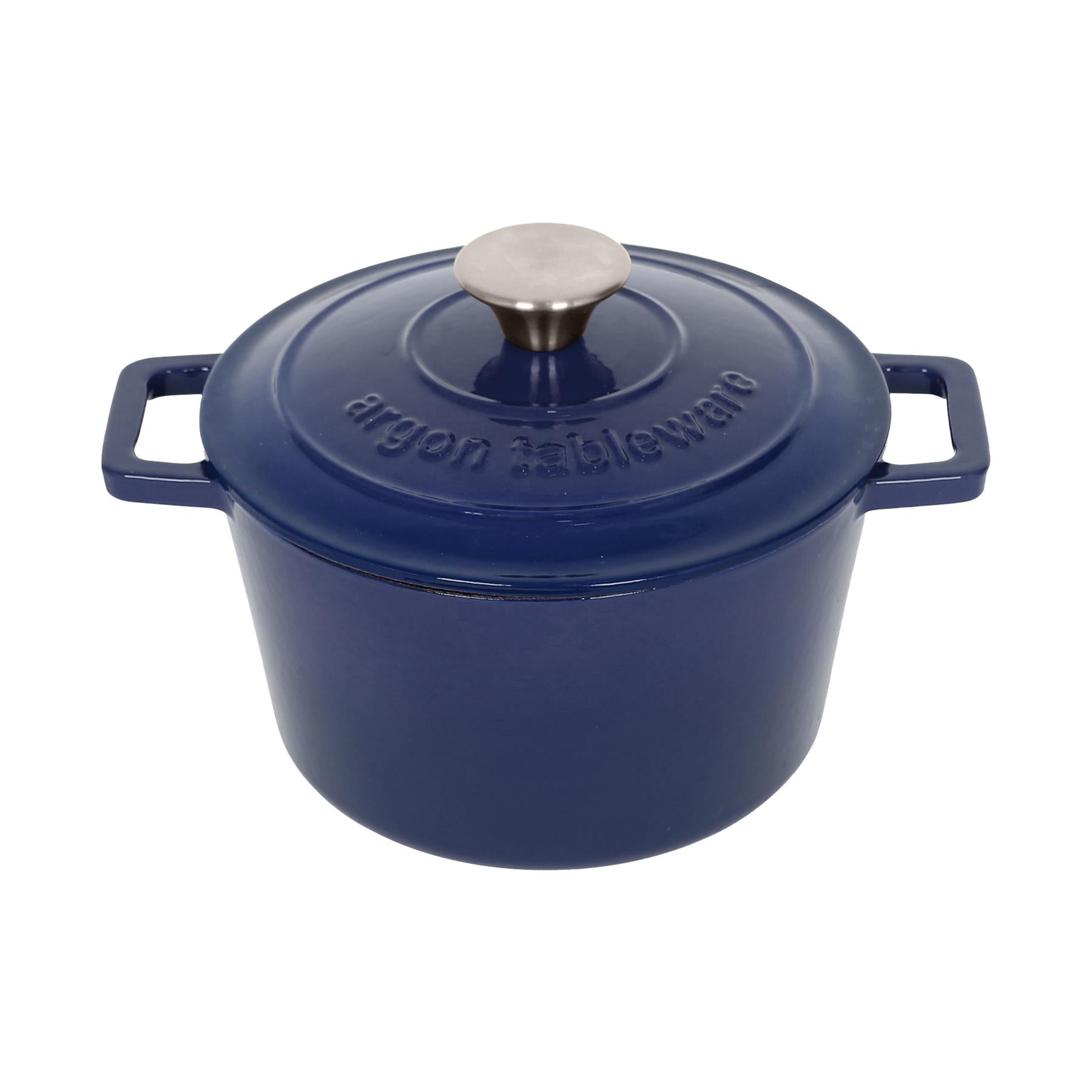 2.8L Dark Blue Round Cast Iron Casserole Dish