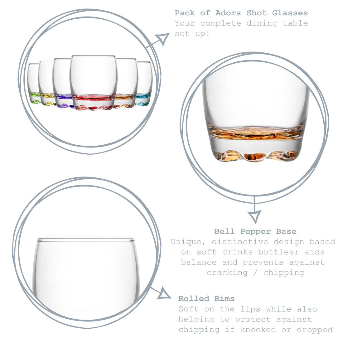 80ml Coloured Adora Premium Shot Glasses - Pack of Six