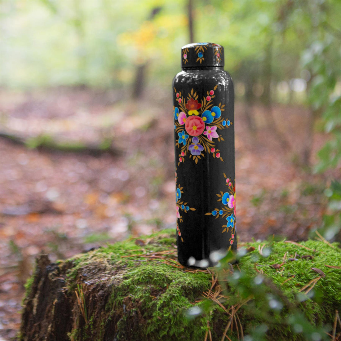 875ml Carbon Pansy Hand-Painted Picnic Water Bottle