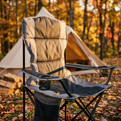 Padded Folding Camping Chairs Set - Black/Grey - Pack of 2