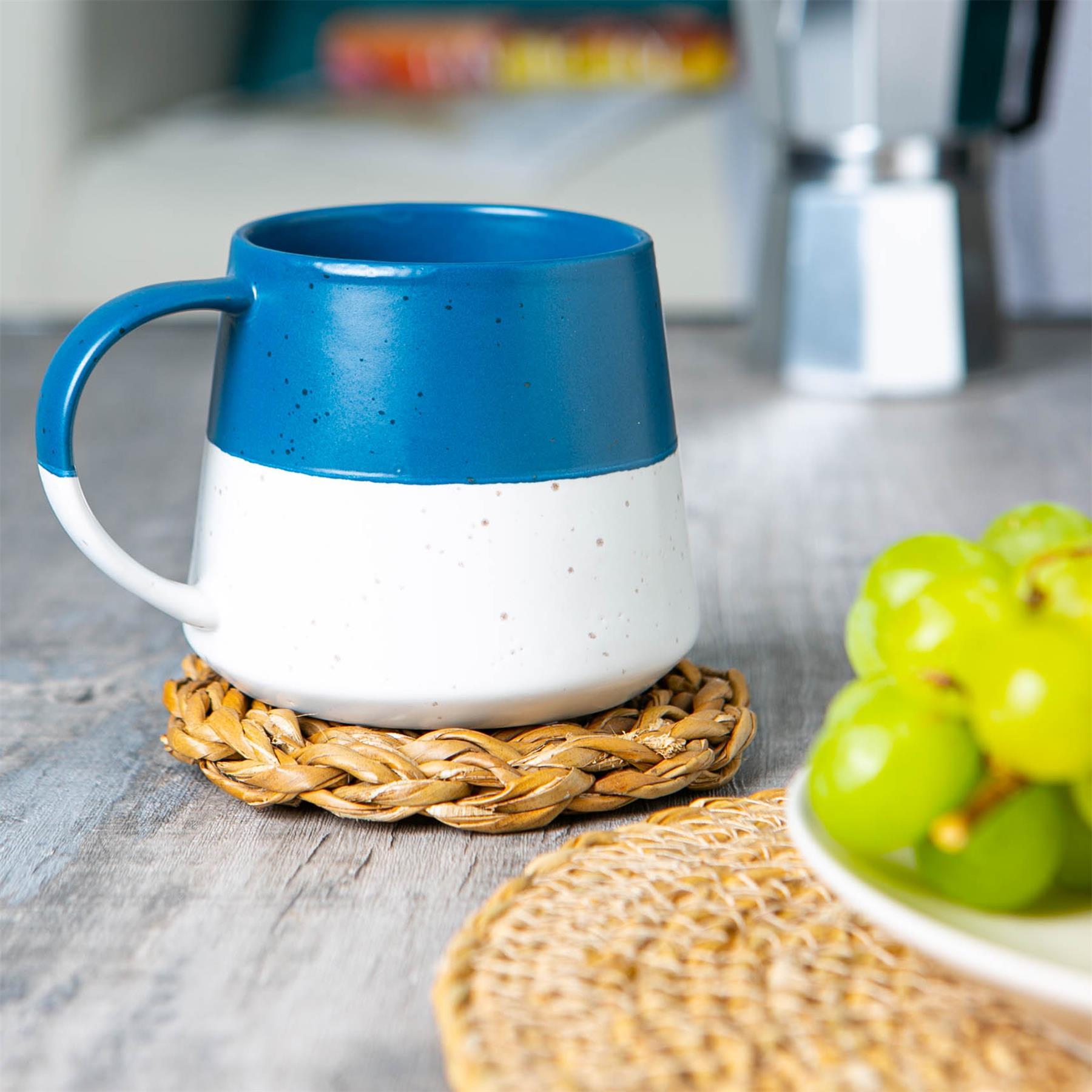 370ml Blue Colour Block Flecked Stoneware Belly Mug