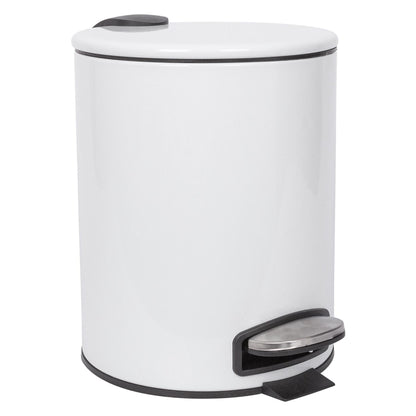 5L White Round Stainless Steel Pedal Bin