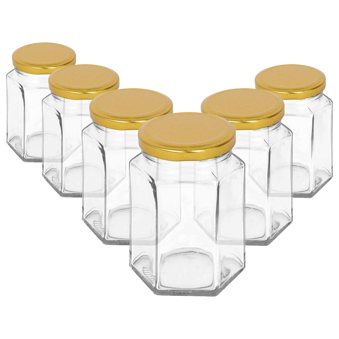 250ml Hexagonal Glass Jam Jars with Gold Lids - Pack of 6