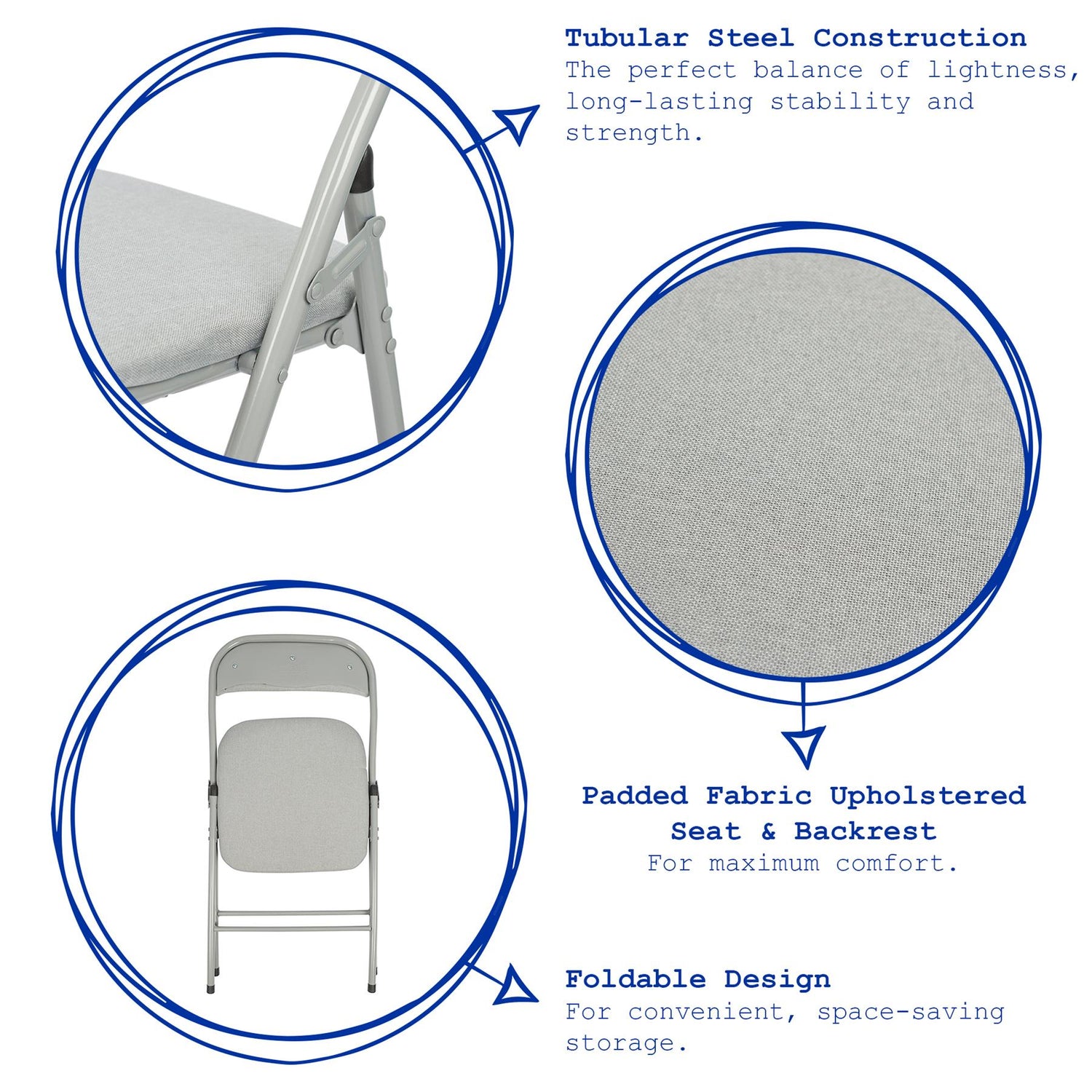 Grey Fabric Padded Folding Chair - Pack of Six