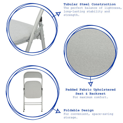 Grey Fabric Padded Folding Chair - Pack of Six