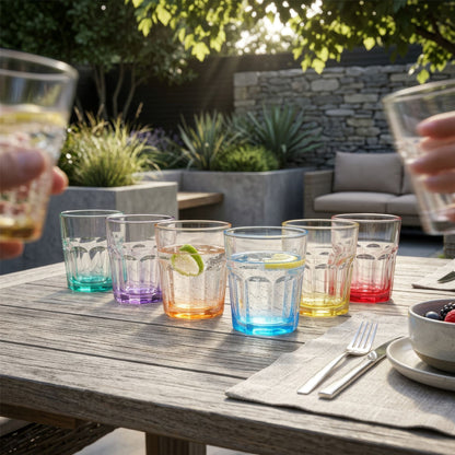 285ml Panelled Glass Tumblers with Coloured Base - Pack of Six