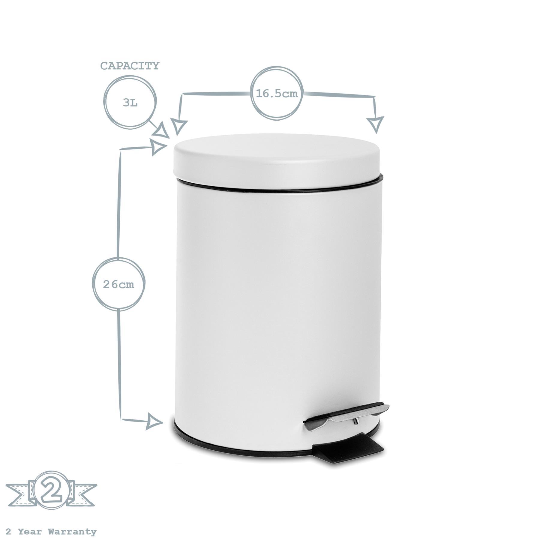3L Matt Black Round Stainless Steel Bathroom Pedal Bin