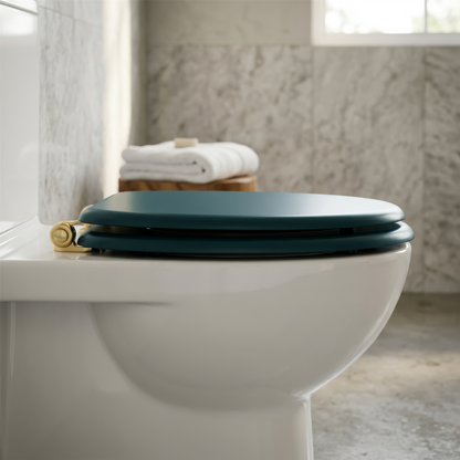 Wooden Soft Close Toilet Seat - Blue/Gold