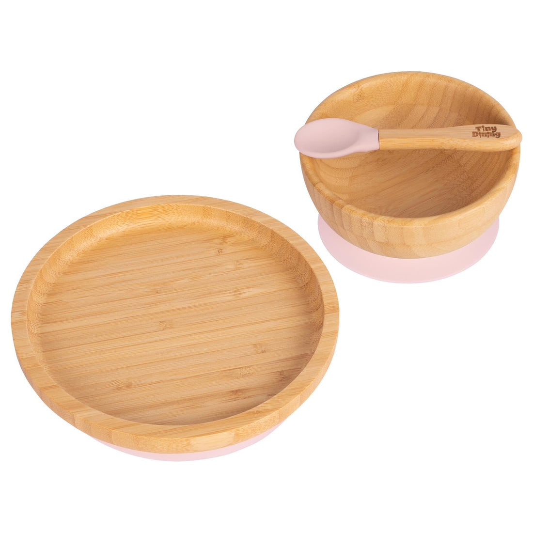 Round Undivided Bamboo Suction Dinner Set - Pastel Pink