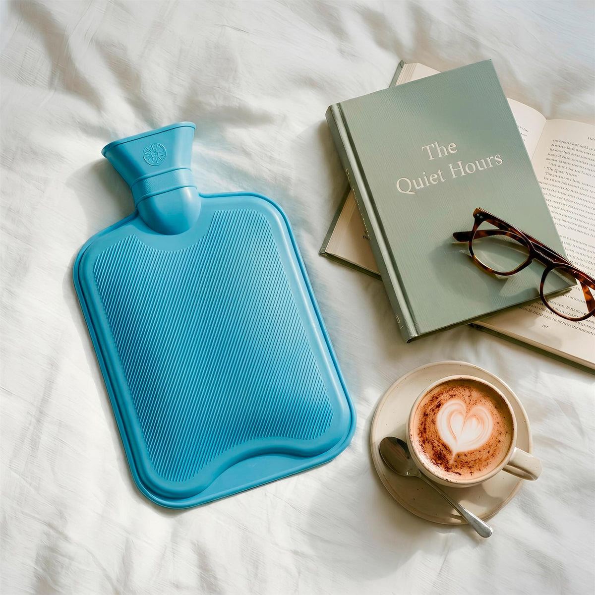 Hot Water Bottle with Plush Cover - 1.8L - Blue/Cream