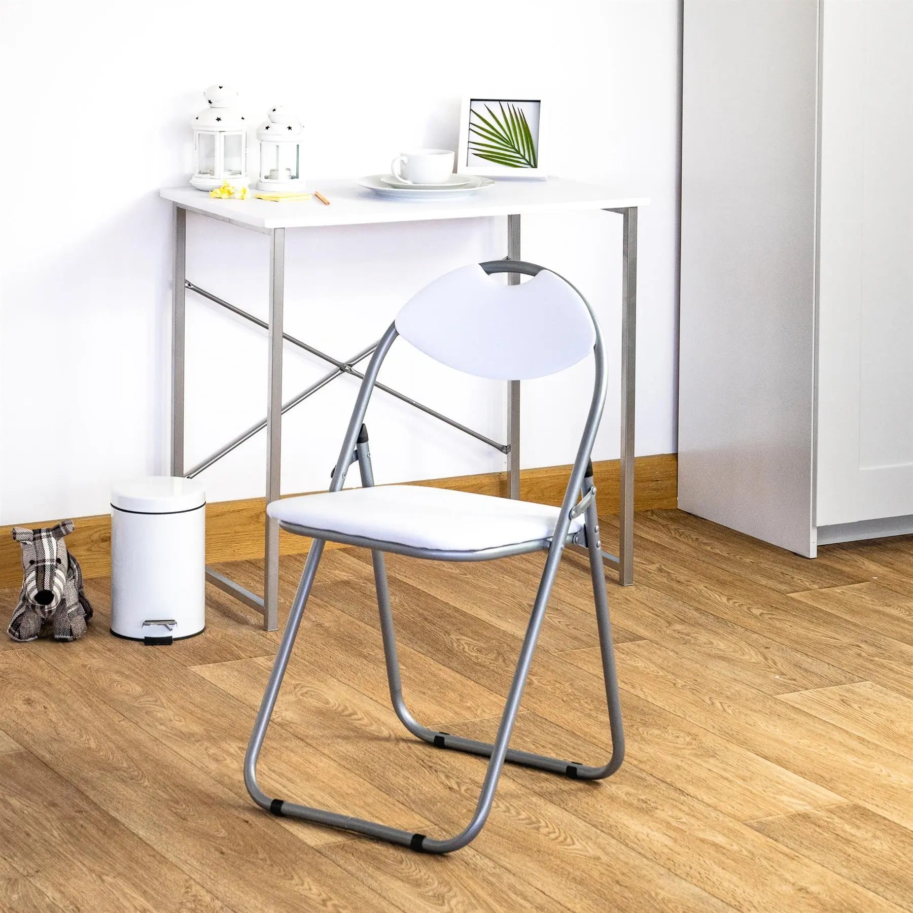 White Curved Padded Folding Chair