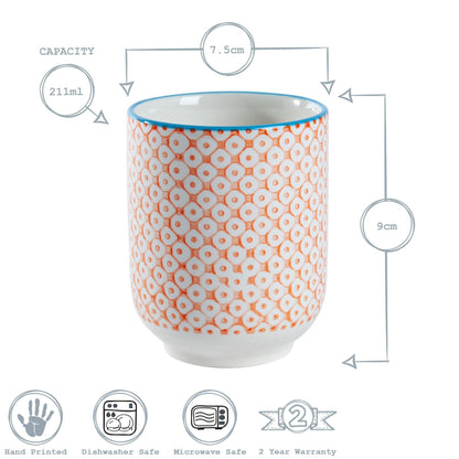280ml Orange Hand Printed Stoneware Tumblers - Pack of Six