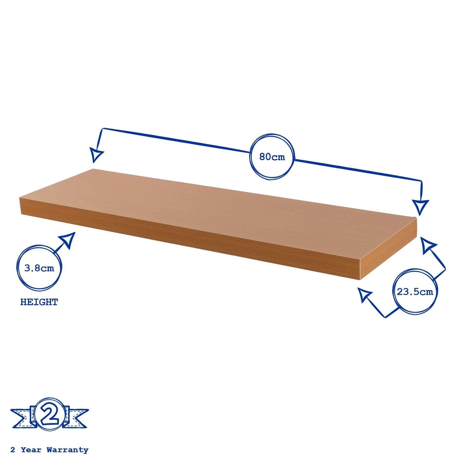 80cm Brown Modern Floating Shelves - Pack of Three