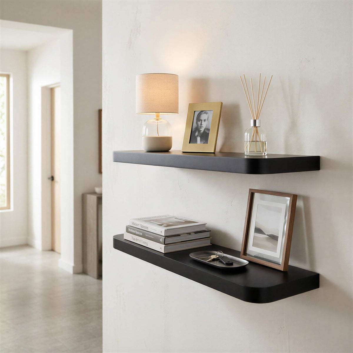 Rounded Wooden Floating Shelf - 60cm - Black