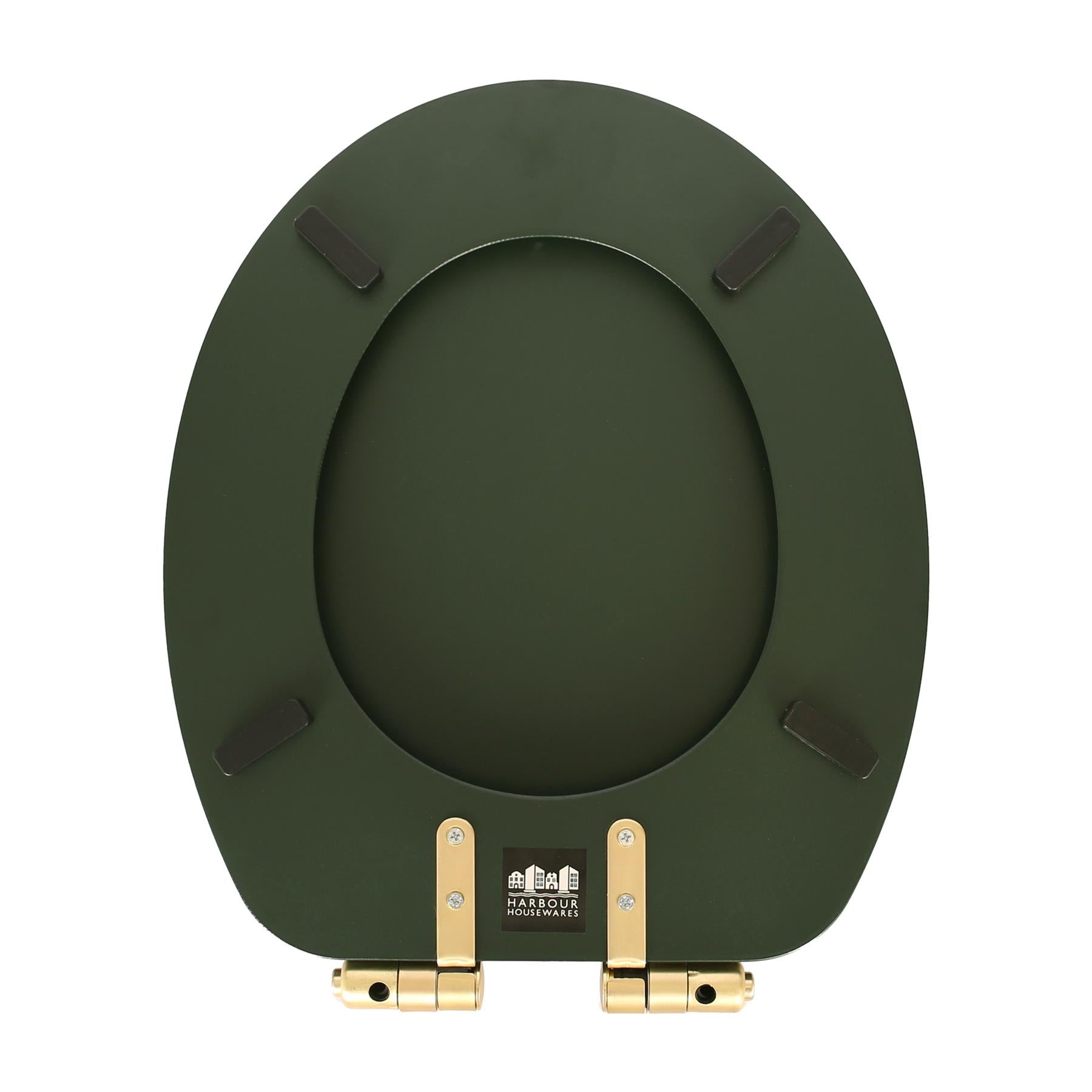 Wooden Soft Close Toilet Seat - Green/Gold