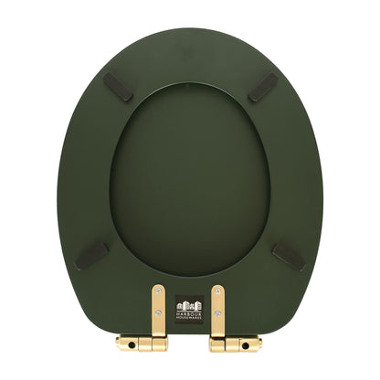 Wooden Soft Close Toilet Seat - Green/Gold