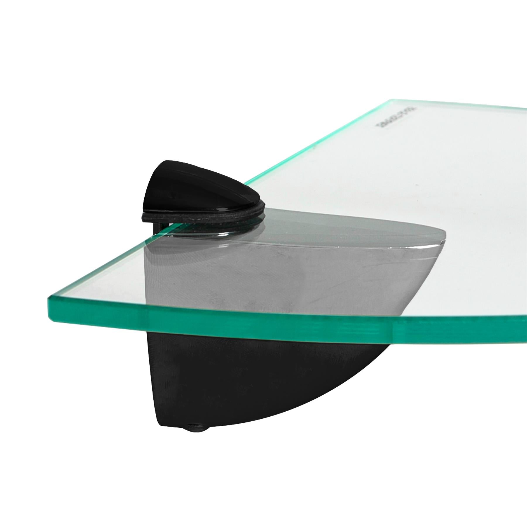 30cm Floating Glass Corner Shelf with Black Fixings