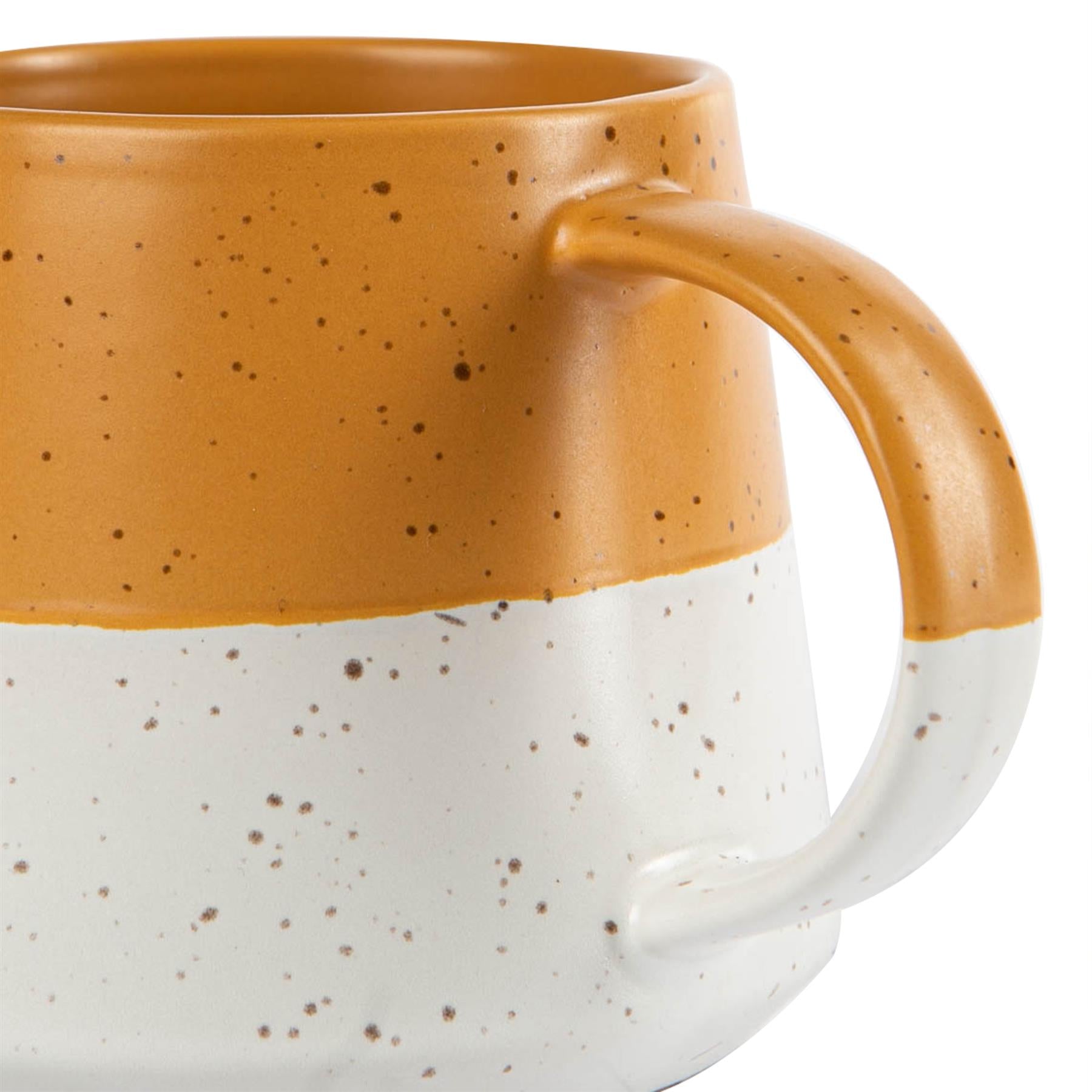 370ml Yellow Colour Block Flecked Stoneware Belly Mugs - Pack of Four