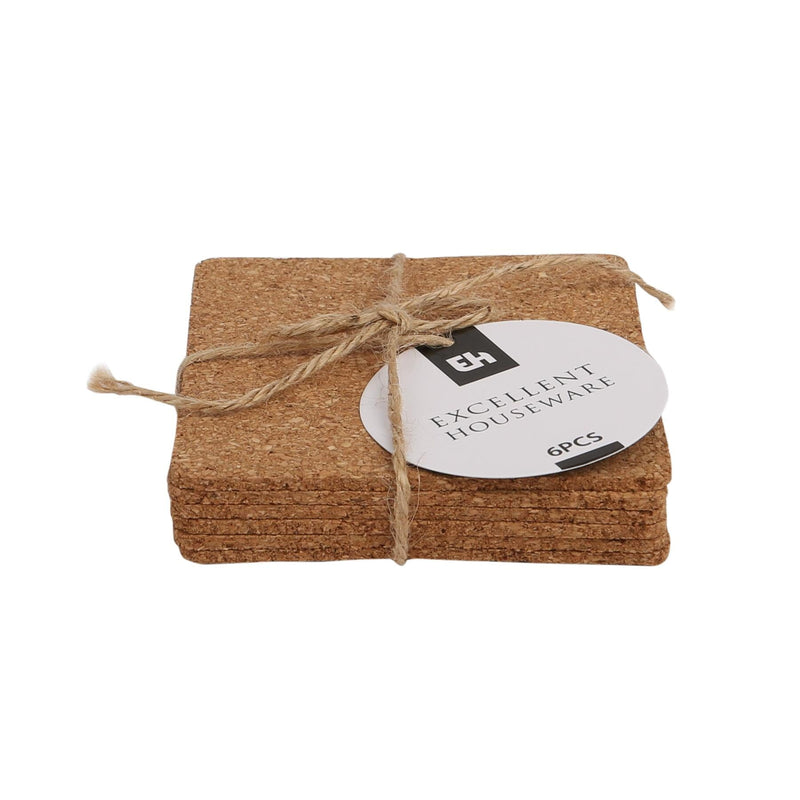Square Cork Coasters - Pack of 6 - By Excellent Houseware