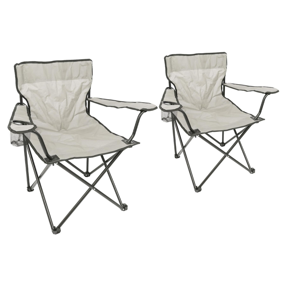 Folding Beige Canvas Camping Chairs - Pack of 2