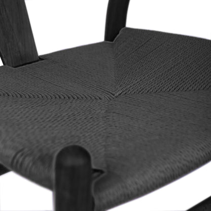 Black Wooden Wishbone Dining Chair with Black Weave