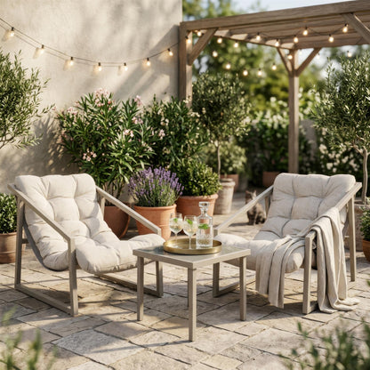 3 Piece Padded Patio Bistro Set - Beige