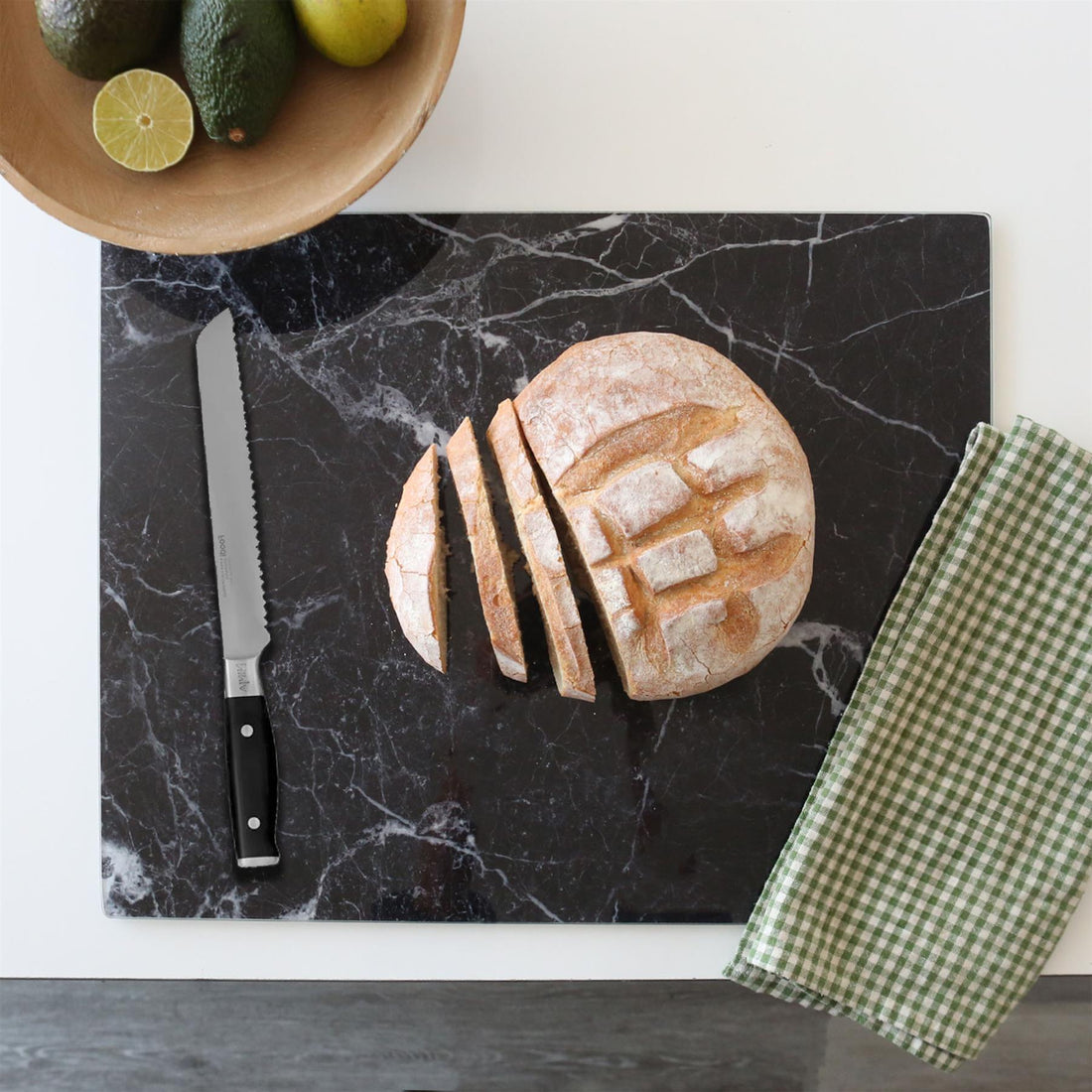 Black 30cm x 20cm Rectangular Marble-Effect Glass Chopping Board