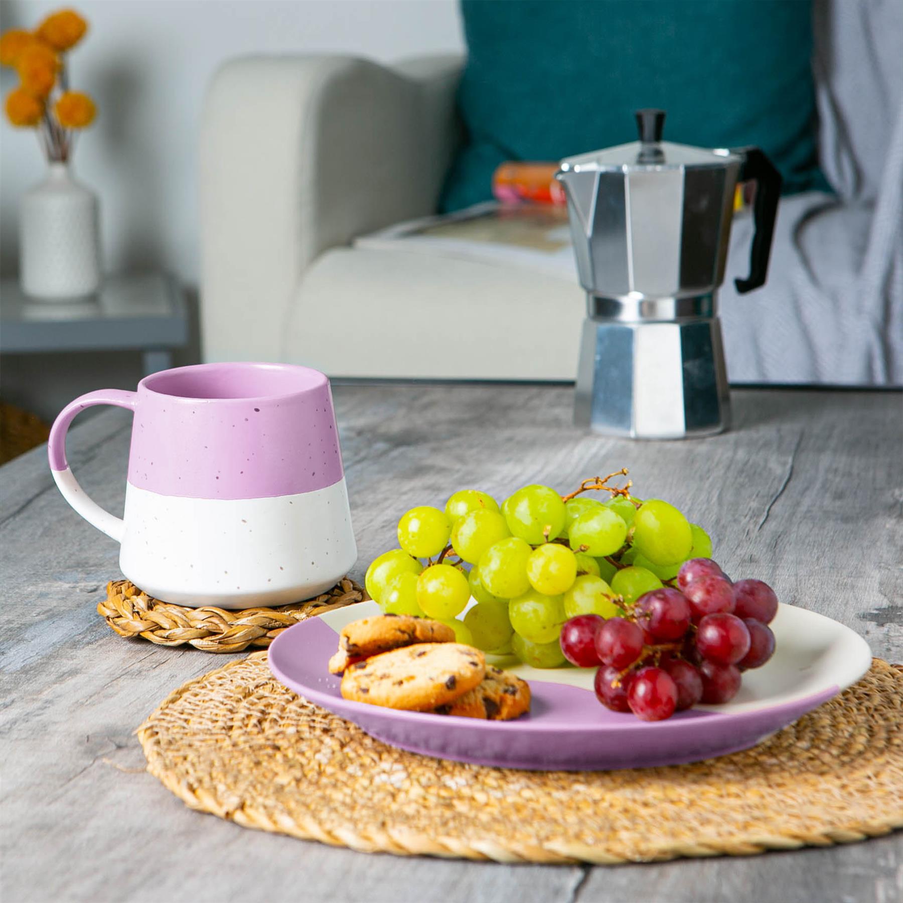 370ml Colour Block Flecked Stoneware Belly Mug - Lavender