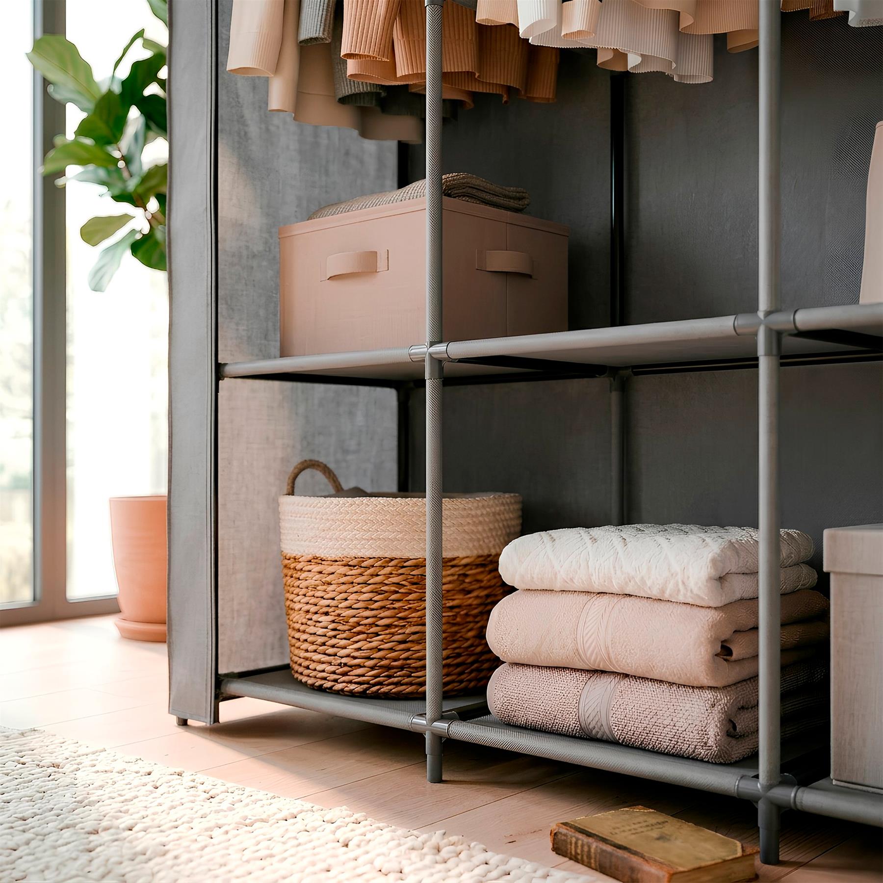 Portable Fabric Wardrobe - 130 x 45 x 167cm - Grey