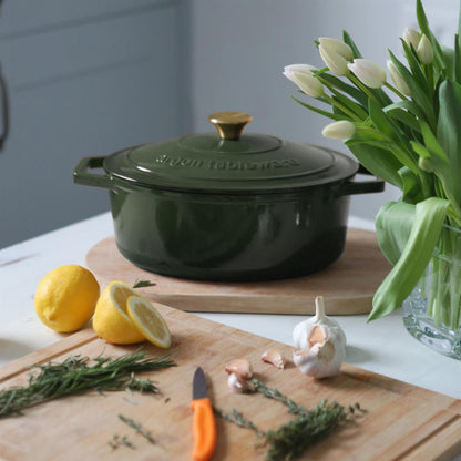 4.68L Dark Green Oval Cast Iron Casserole Dish