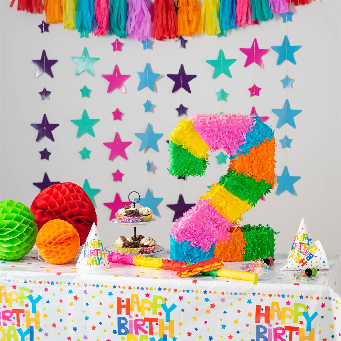 Large Number 2 Pinata Party Set with Blue Stick