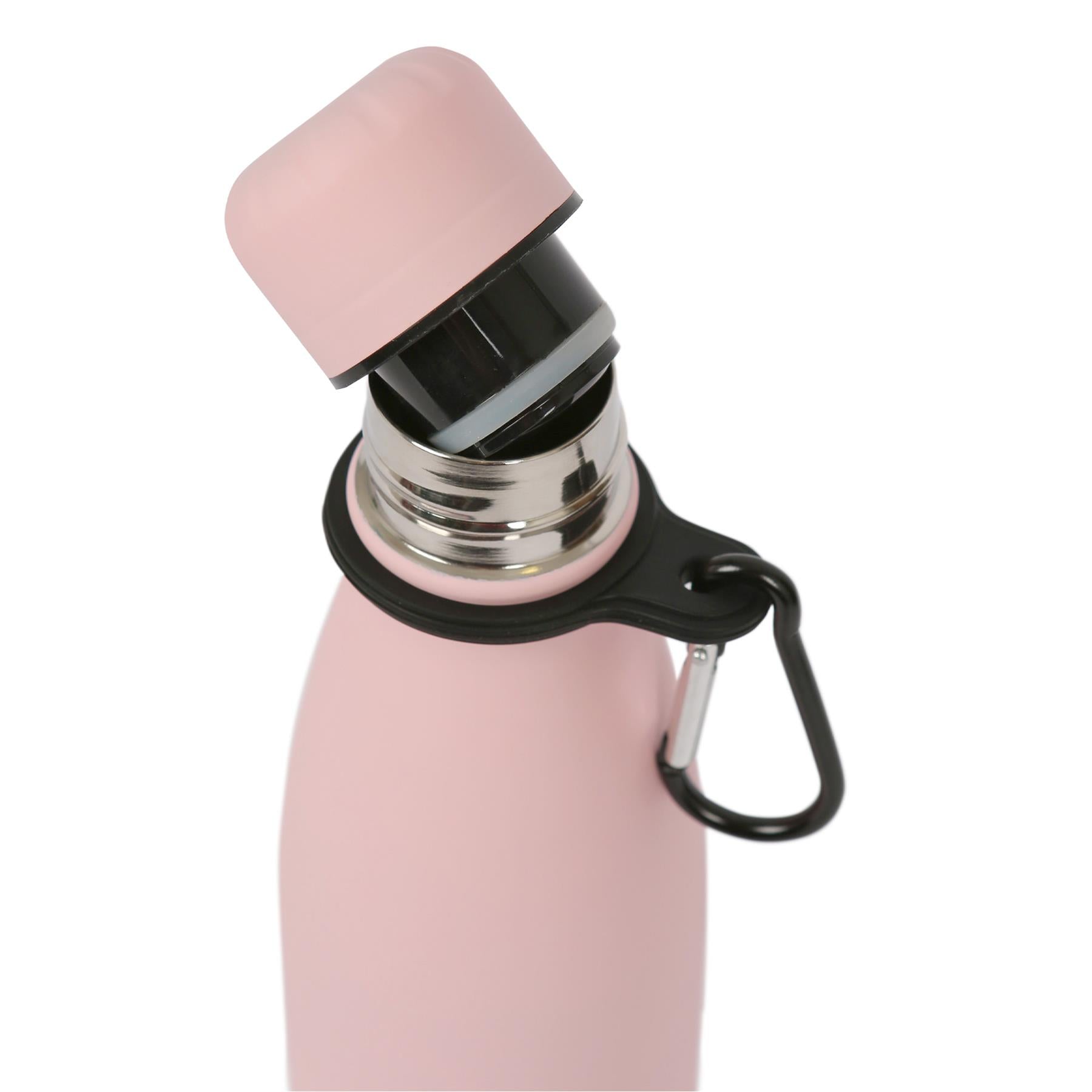 500ml Pink Stainless Steel Water Bottle with Carabiner Clip