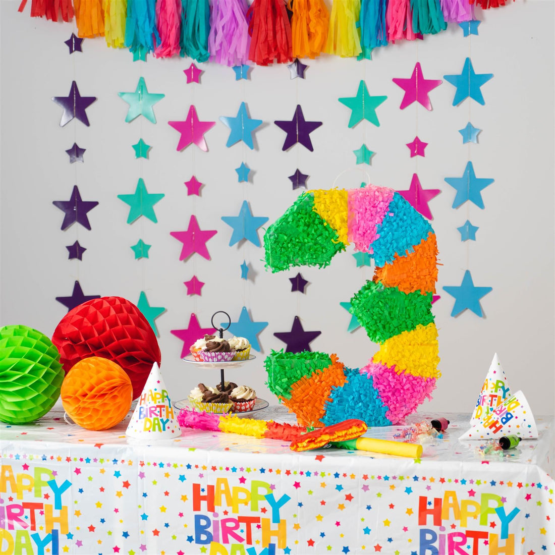 Large Number 3 Pinata Party Set with Pink Stick