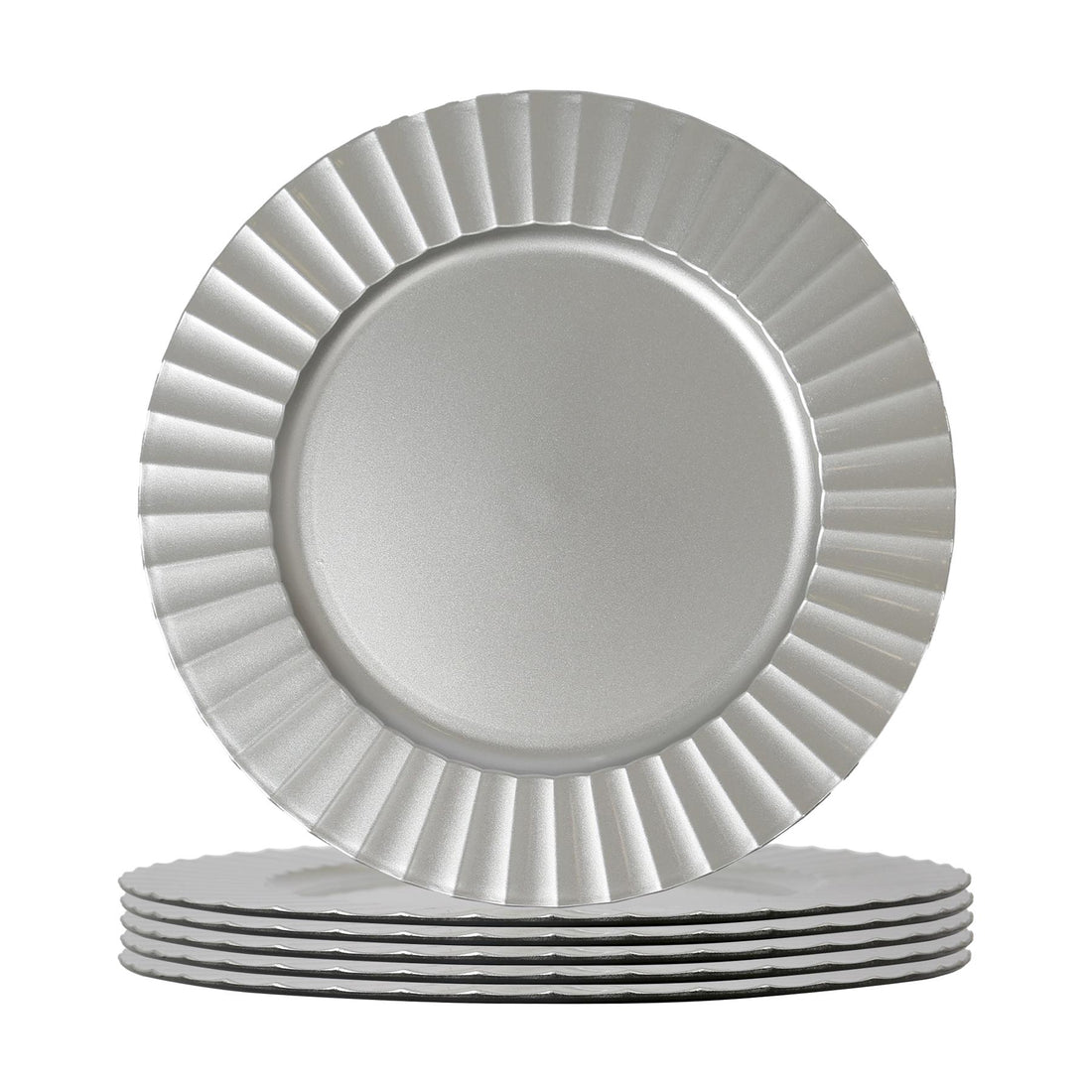 Silver 33cm Round Fluted Melamine Charger Plates - Pack of 6