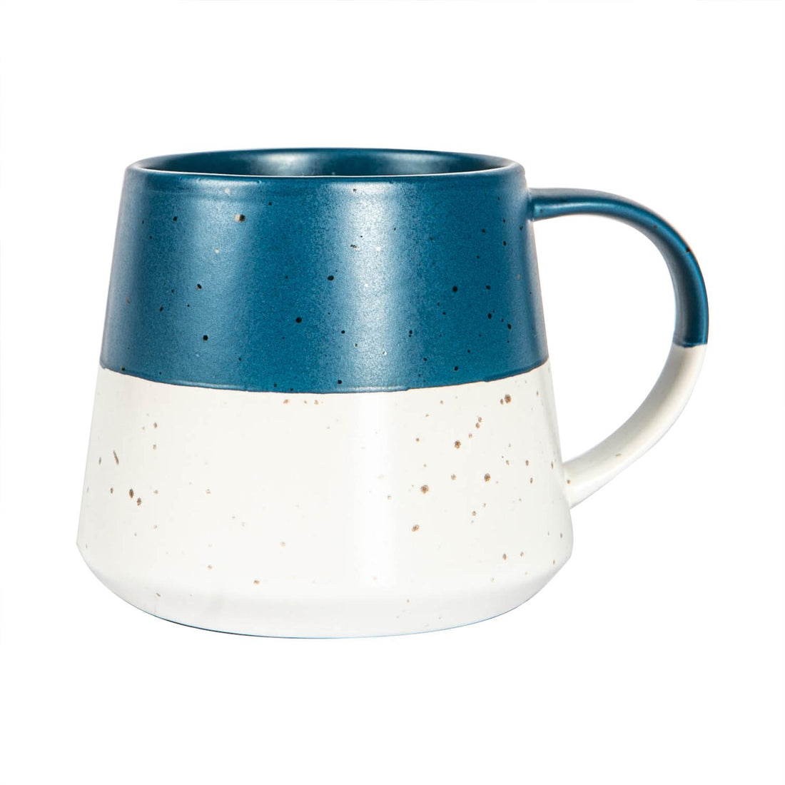370ml Blue Colour Block Flecked Stoneware Belly Mug