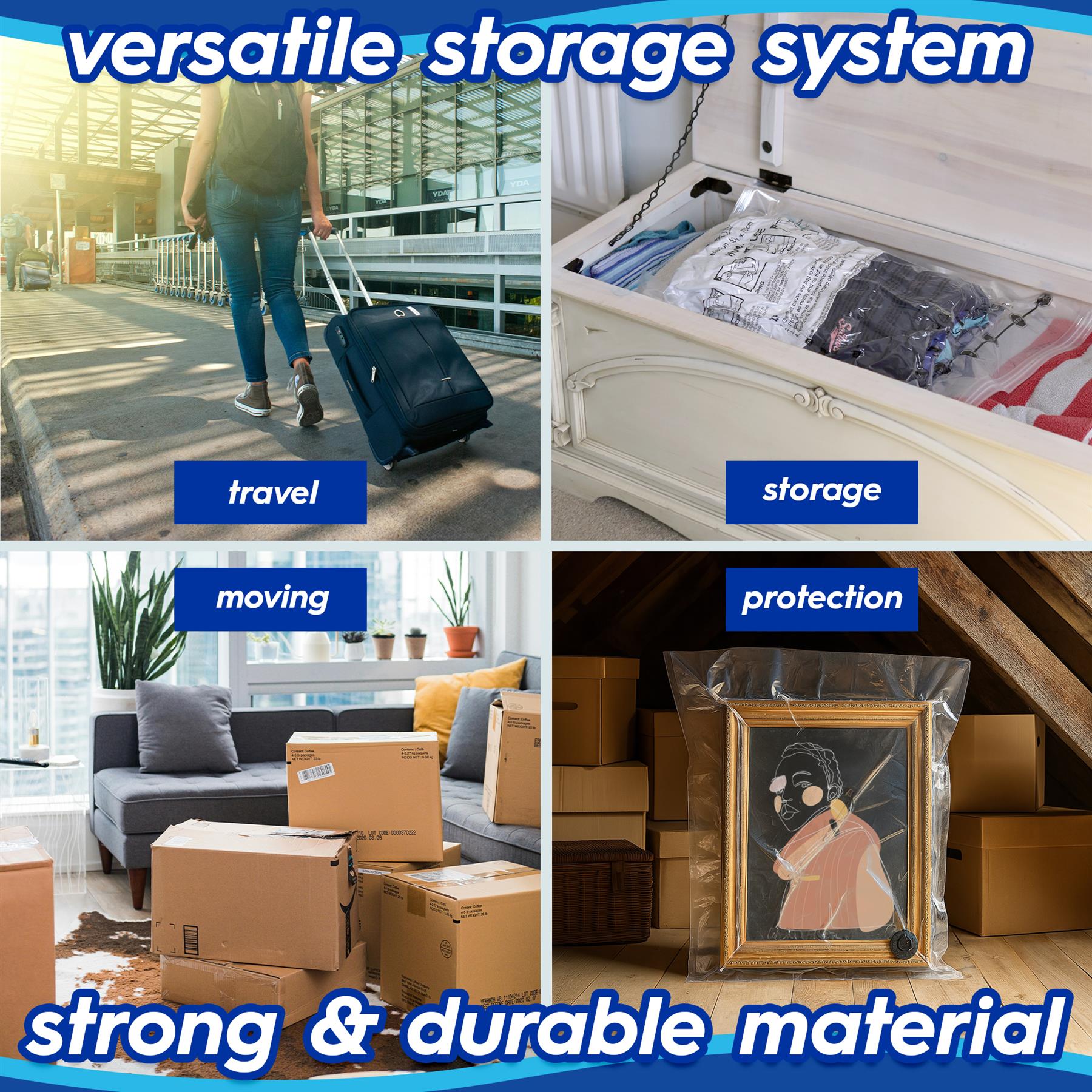 Vacuum Storage Bags with Hand Pump - Medium (50 x 70cm) - White - Pack of 5