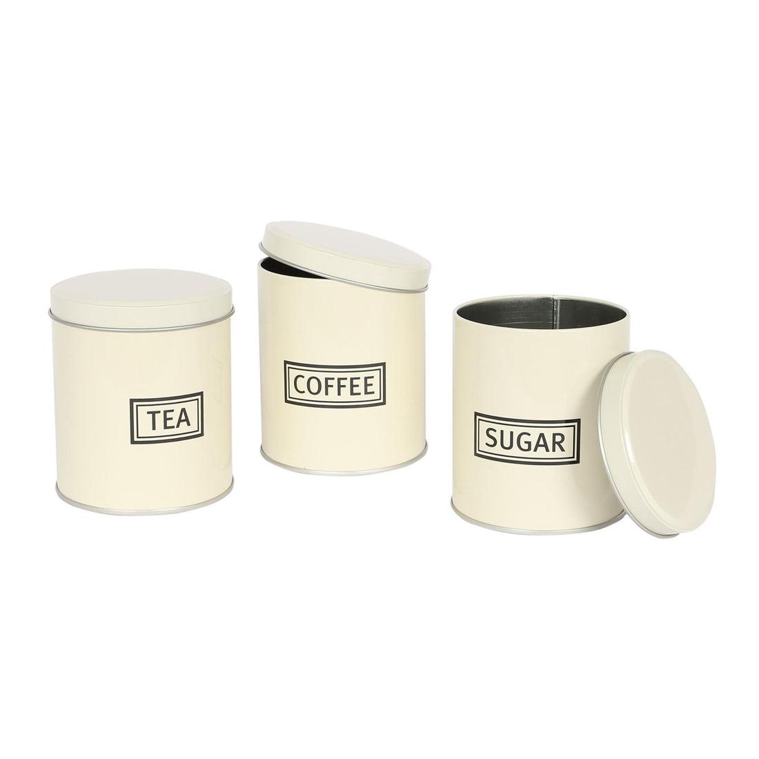3pc Round Metal Tea Coffee Sugar Cream Canister Set