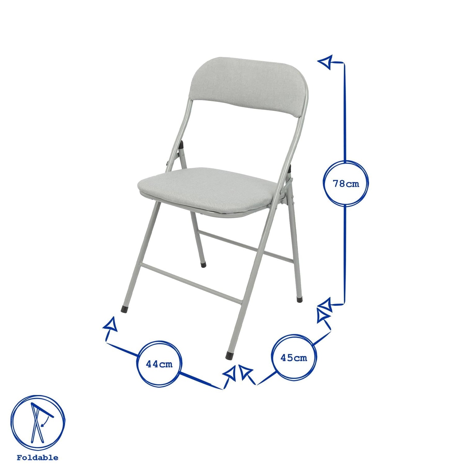 Grey Fabric Padded Folding Chair - Pack of Six