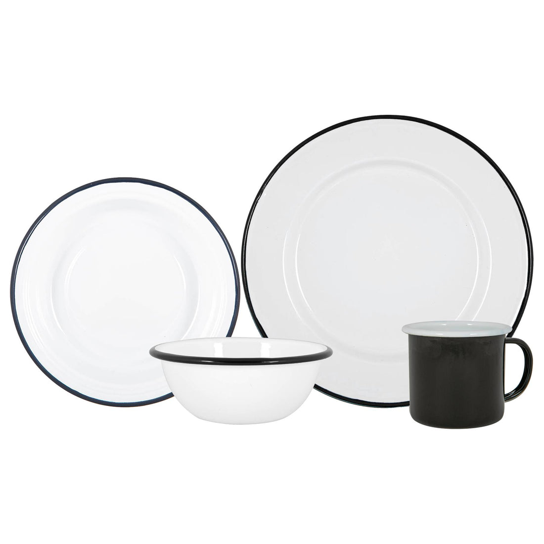 16-Piece White &amp; Black Enamel Dinner Set