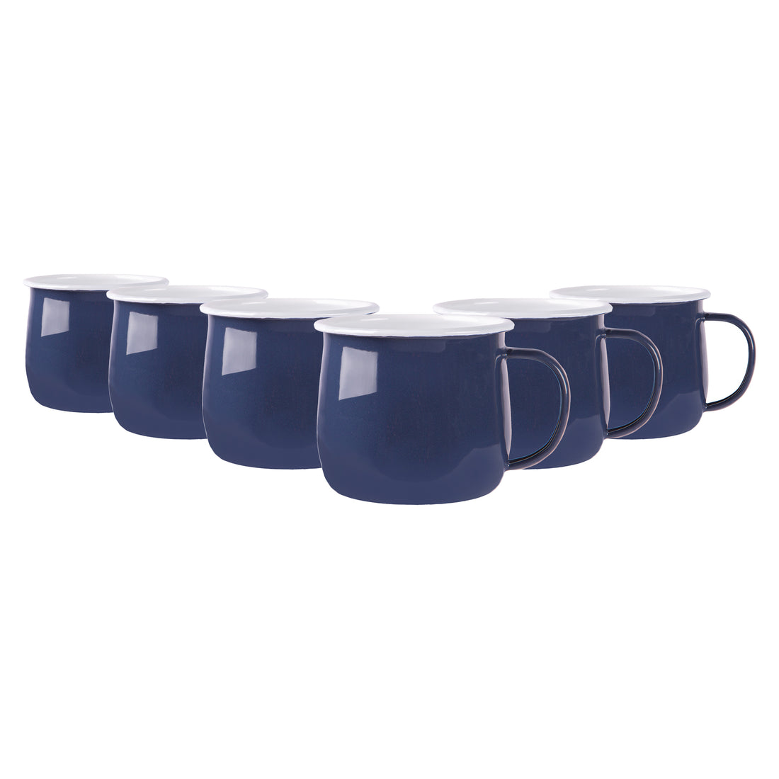 375ml Blue Enamel Belly Mugs - Pack of 6