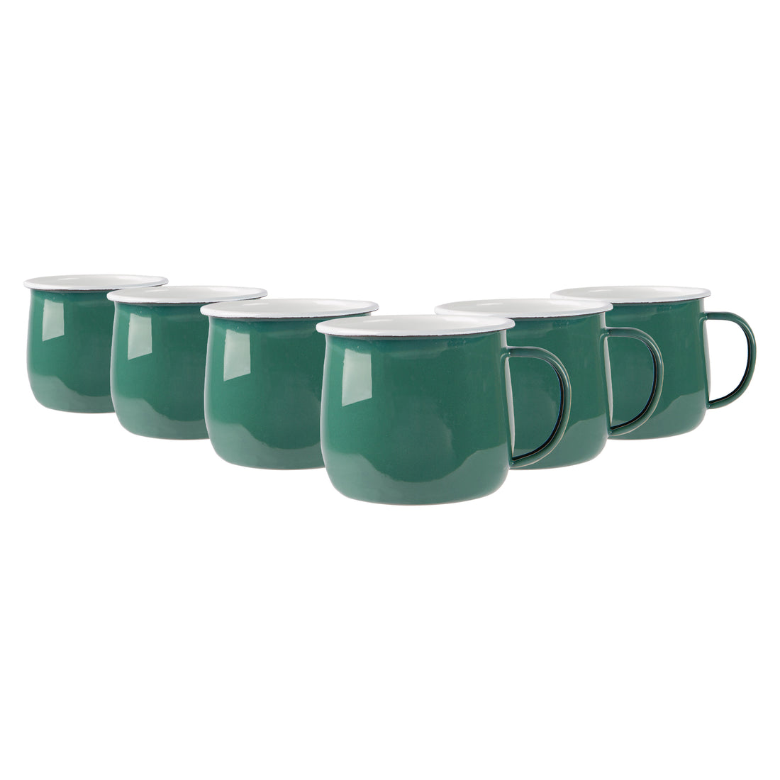 375ml Green Enamel Belly Mugs - Pack of 6