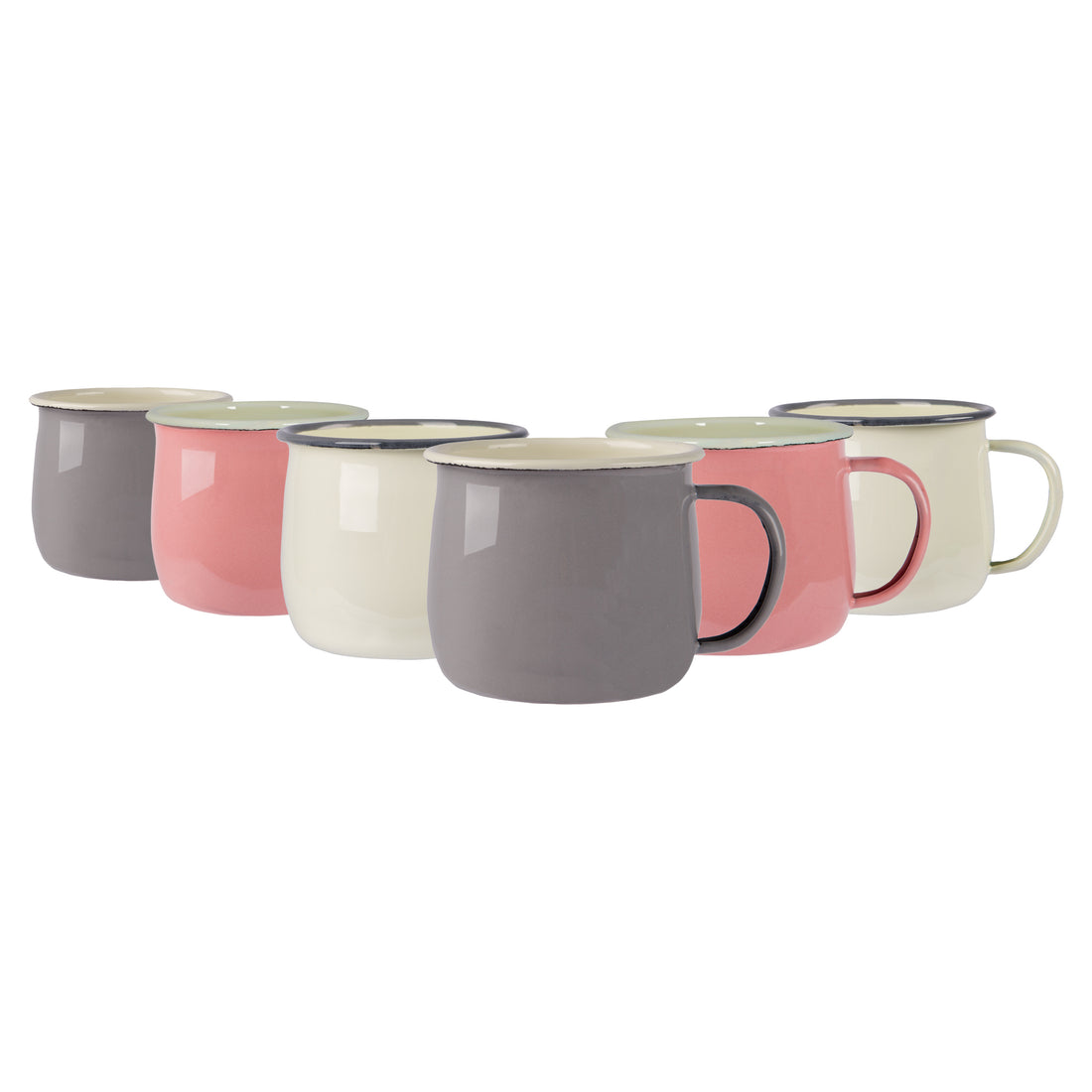 375ml Pastel Enamel Belly Mugs - Colour Assortment - Pack of 6